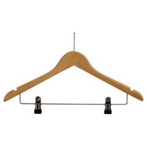 Light Wood Skirt Hanger 2 Clips - Silver Security Pin