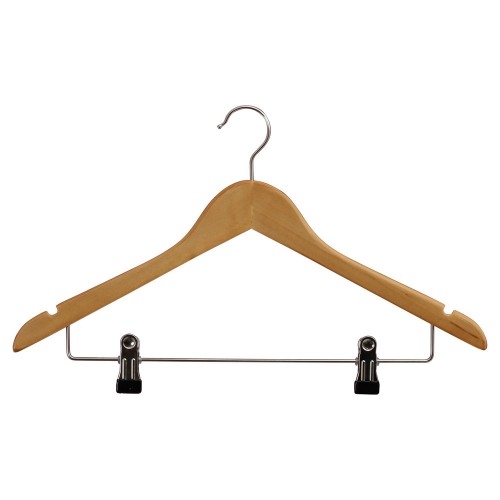 Light Wood Skirt Hanger 2 Clips - Silver Hook