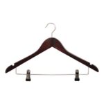 Dark Wood Skirt Hanger 2 Clips - Silver Hook